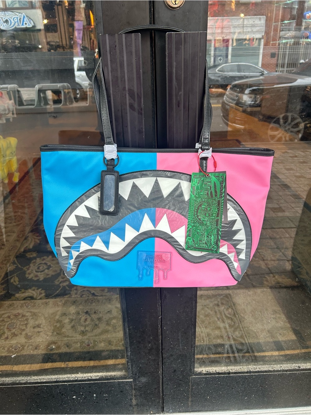 Sprayground Two-Tone Blue and Pink Shark-Tooth Tote Bag